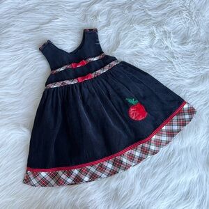 Vintage Corduroy Plaid Apple Pinnie Dress Toddler Girl Size 3